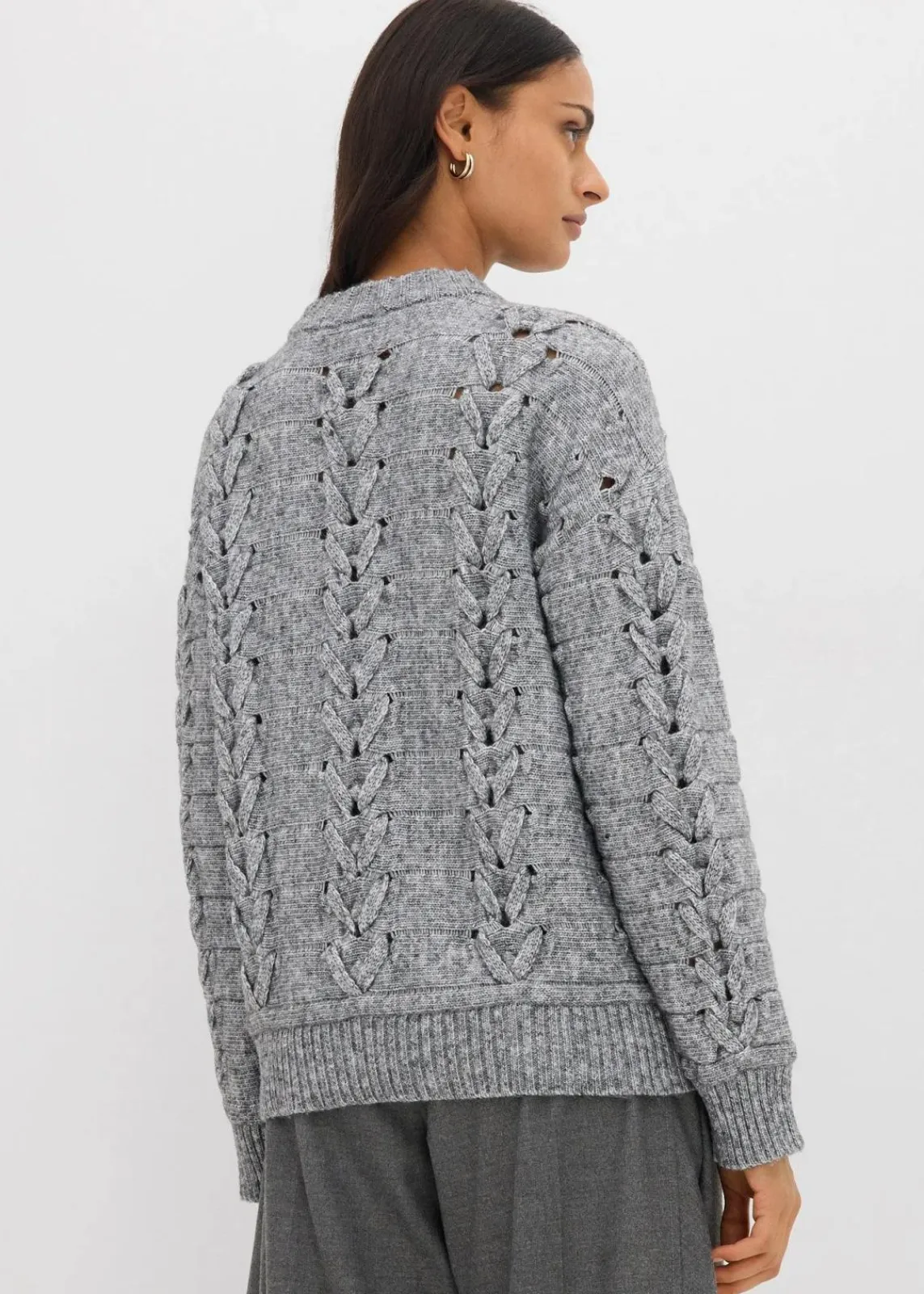 bonprix Bekleidung·Umstandsmode|Strickmode^Grobstrick-Pullover mit Zopfmuster grau meliert