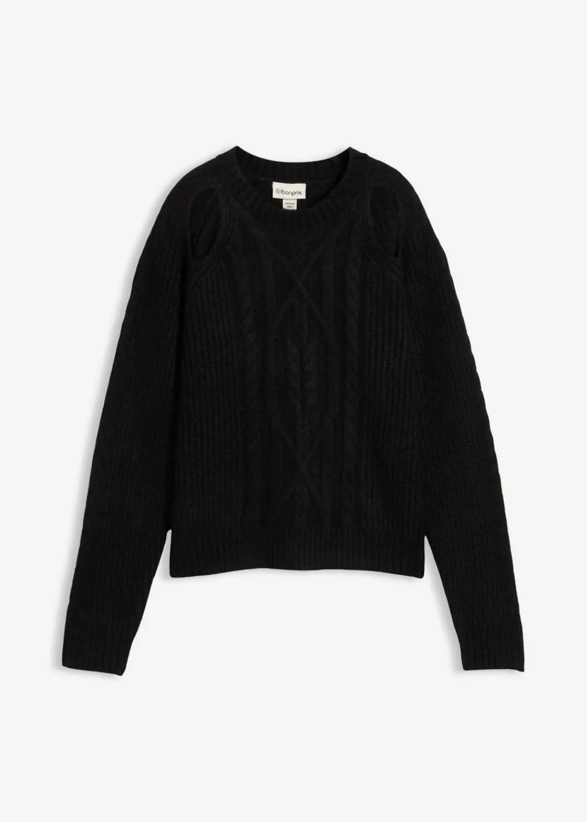 bonprix Bekleidung·Umstandsmode|Strickmode^Grobstrick-Pullover mit Zopfmuster schwarz
