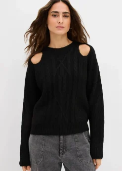 bonprix Bekleidung·Umstandsmode|Strickmode^Grobstrick-Pullover mit Zopfmuster schwarz