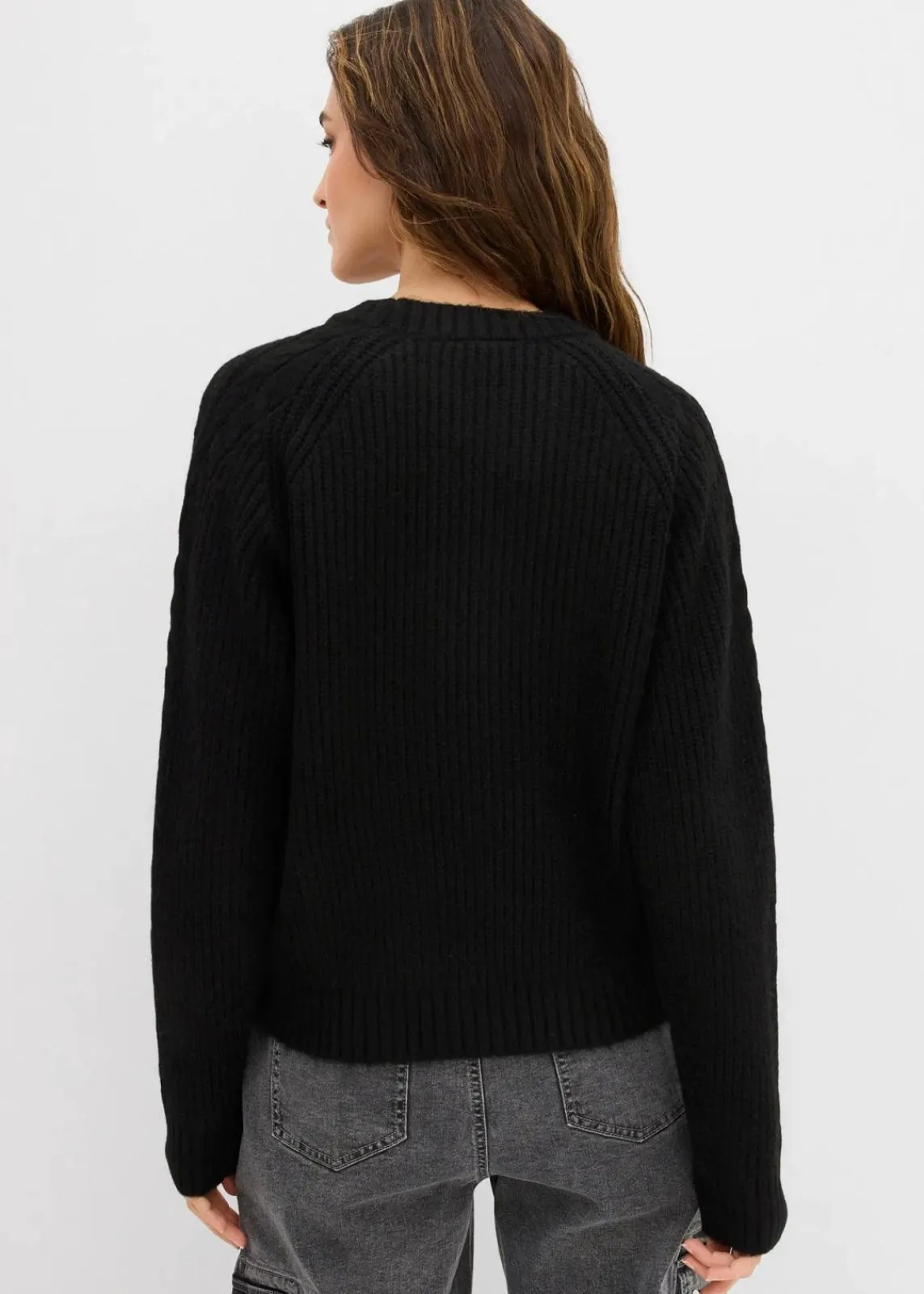bonprix Bekleidung·Umstandsmode|Strickmode^Grobstrick-Pullover mit Zopfmuster schwarz