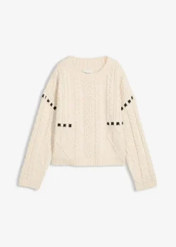 bonprix Pullover & Strickjacken|Strickmode^Grobstrick-Pullover mit Zopfmuster kieselbeige