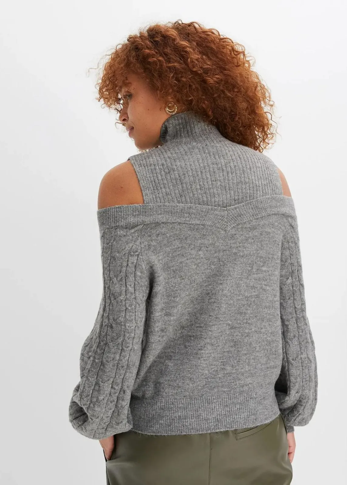 bonprix Bekleidung·Umstandsmode|Bekleidung·Jeans^Grobstrick-Pullover schulterfrei grau meliert