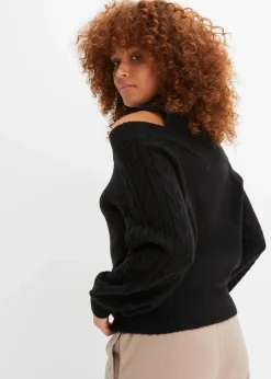 bonprix Pullover & Strickjacken|Strickmode^Grobstrick-Pullover schulterfrei schwarz