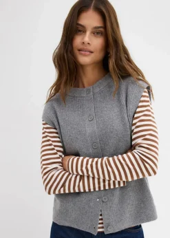 bonprix Bekleidung·Röcke|Bekleidung·Jeans^Grobstrick-Pullunder grau meliert meliert