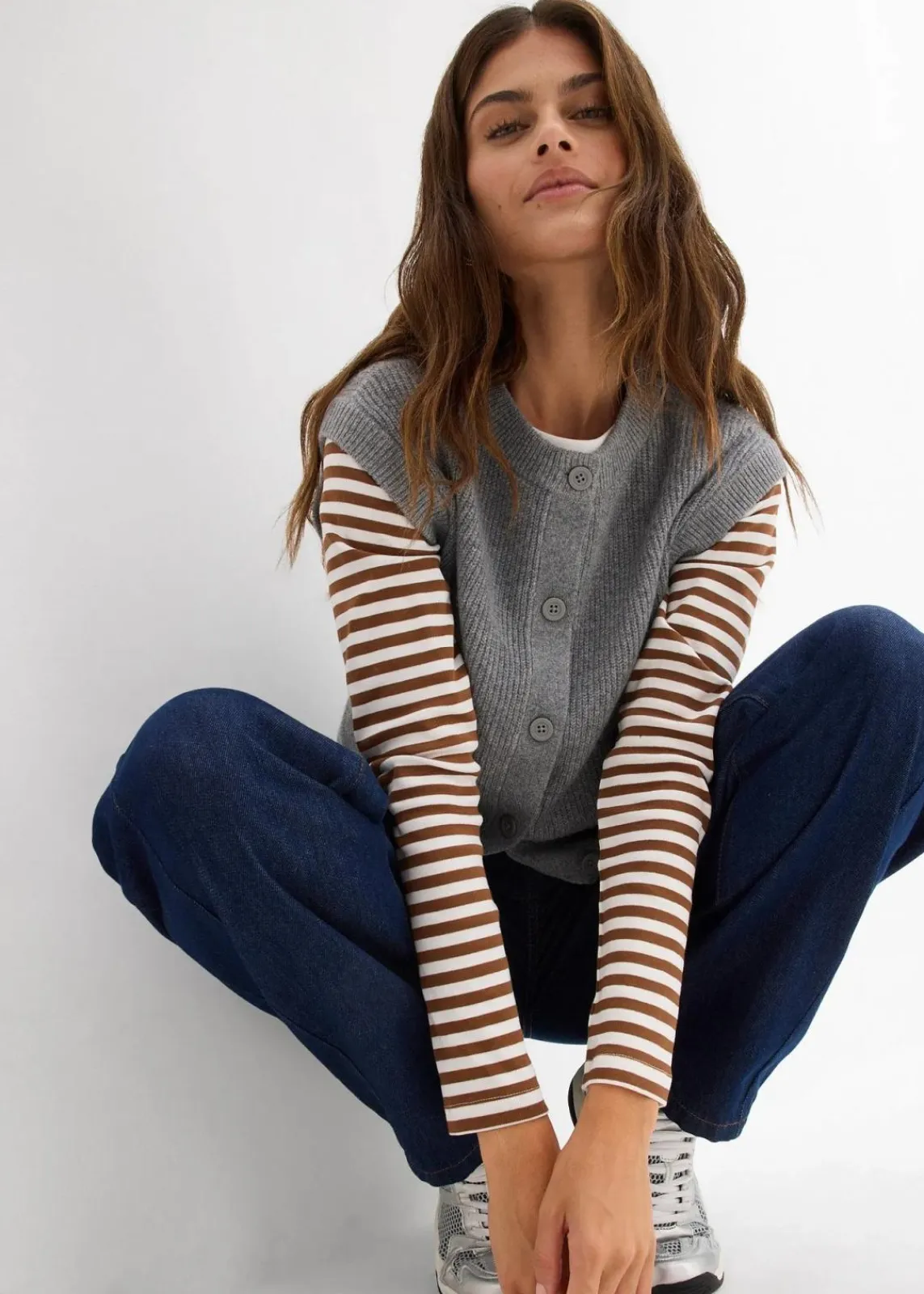 bonprix Bekleidung·Röcke|Bekleidung·Jeans^Grobstrick-Pullunder grau meliert meliert