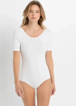 bonprix Bodies|Baumwollunterwäsche^Halbarm Body mit Baumwolle weiß