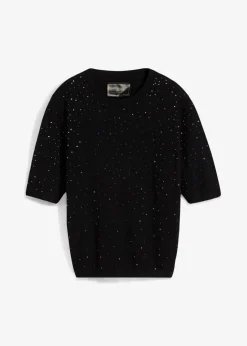 bonprix Bekleidung·Umstandsmode|Strickmode^Halbarm Feinstrickpullover mit Glitzersteinchen schwarz