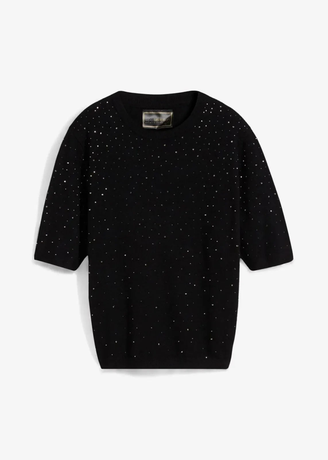 bonprix Bekleidung·Umstandsmode|Strickmode^Halbarm Feinstrickpullover mit Glitzersteinchen schwarz