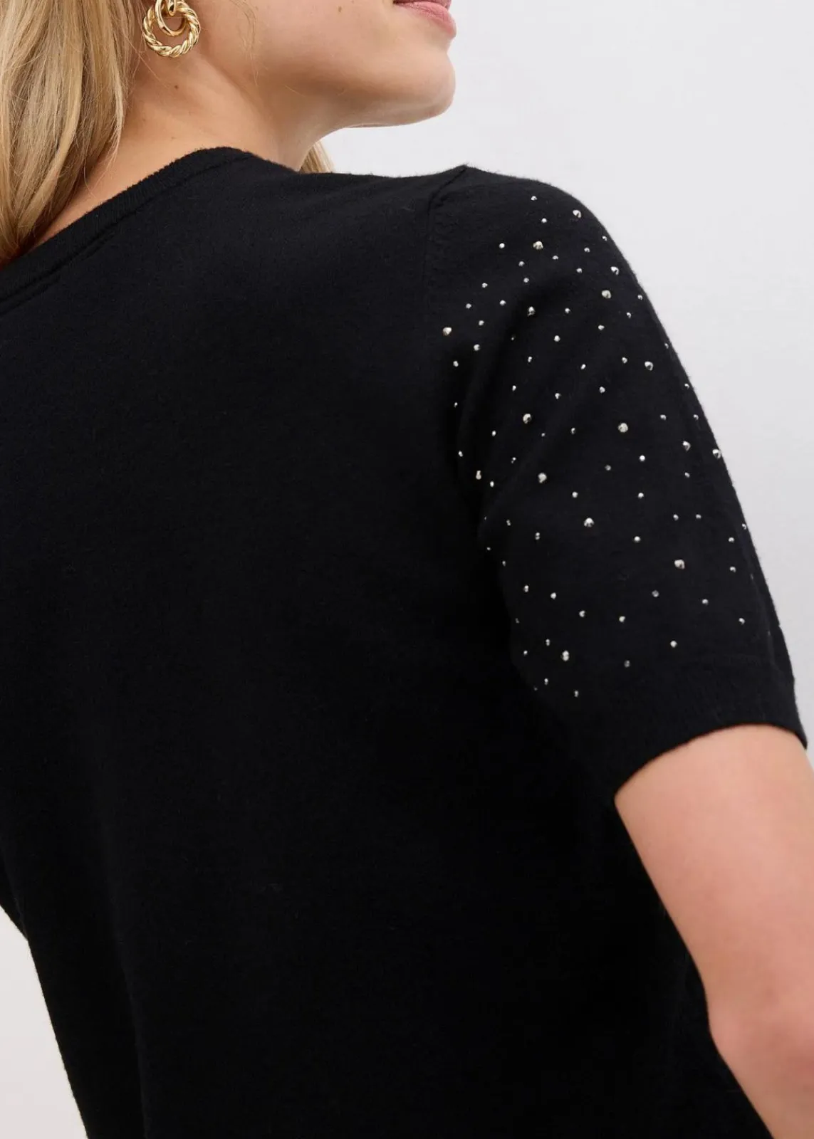 bonprix Bekleidung·Umstandsmode|Strickmode^Halbarm Feinstrickpullover mit Glitzersteinchen schwarz
