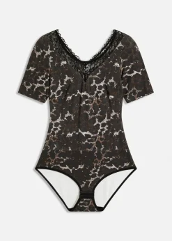 bonprix Wäsche·Bodies|Bodies^Halbarm-Body aus Modal mit Spitze leo bedruckt