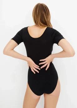bonprix Bodies|Wäsche·Bodies^Halbarm-Body aus Modal mit Spitze schwarz