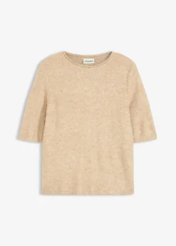 bonprix Strickmode|Pullover & Strickjacken^Halbarmpullover mit Pailletten und Glanzgarn latte macchiato/metallic gold
