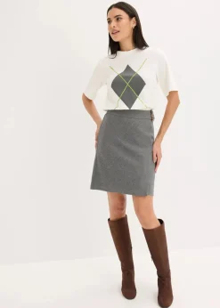 bonprix Shirts & Tops^Halbarmshirt mit Pailetten und Druck wollweiß