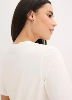 bonprix Shirts & Tops^Halbarmshirt mit Pailetten und Druck wollweiß