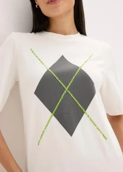 bonprix Shirts & Tops^Halbarmshirt mit Pailetten und Druck wollweiß