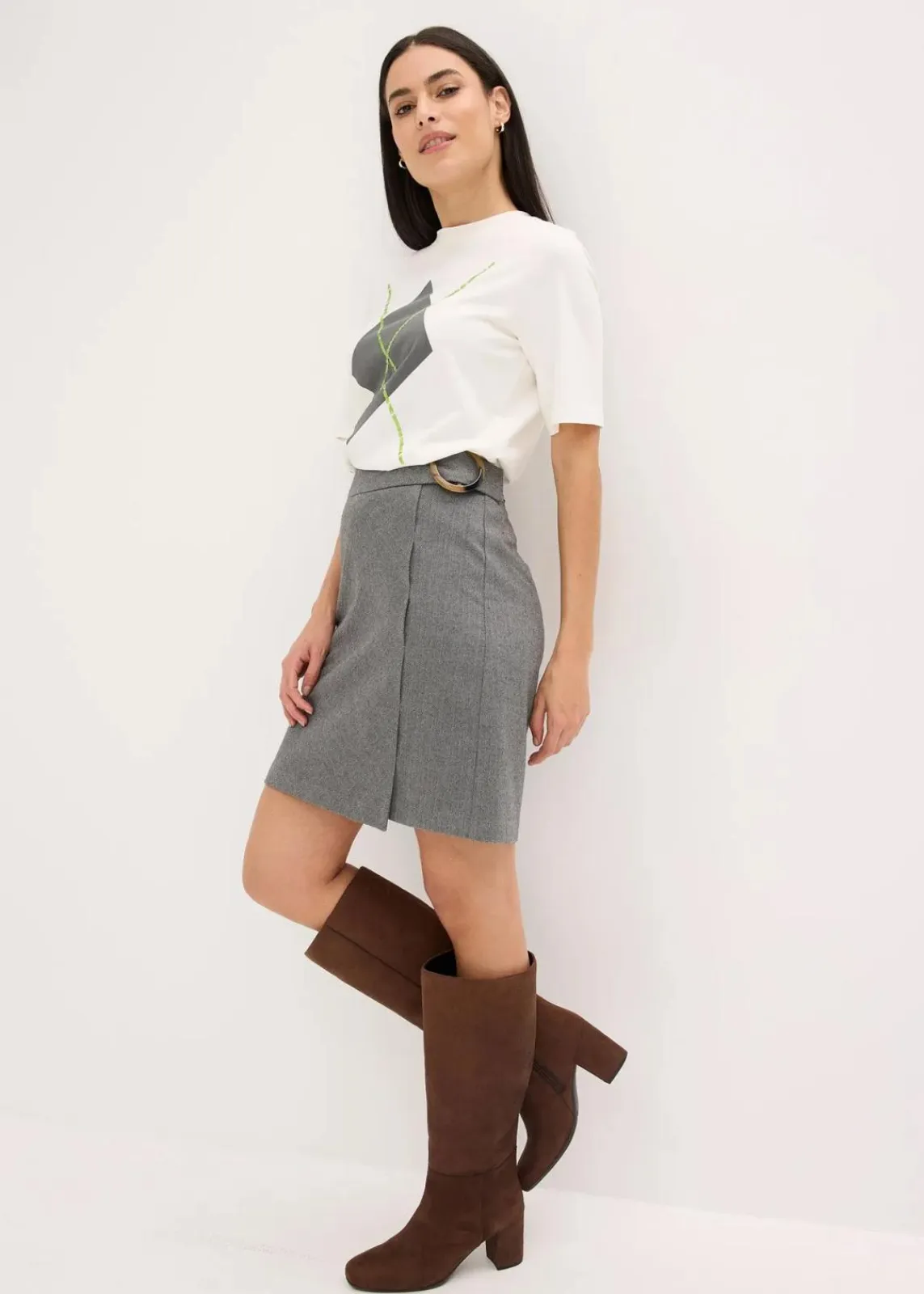 bonprix Shirts & Tops^Halbarmshirt mit Pailetten und Druck wollweiß