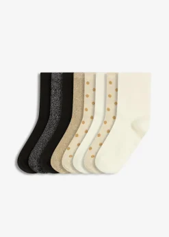bonprix Nachhaltigere Materialien|Socken & Strumpfhosen^Halbsocken mit Lurex und Bio-Baumwolle (8er Pack) schwarz + wollweiß + gold + hellbeige meliert