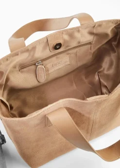 bonprix Taschen^Handtasche aus Veloursleder camel