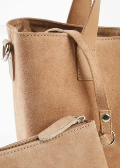 bonprix Taschen^Handtasche aus Veloursleder camel