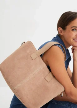 bonprix Taschen^Handtasche aus Veloursleder camel