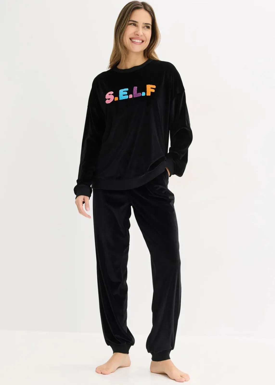 bonprix Wäsche·Homewear|Wäsche·Nachtwäsche^Hausanzug aus Samt schwarz