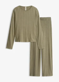 bonprix Wäsche·Homewear|Wäsche·Nachtwäsche^Hausanzug aus weicher Rippe oliv