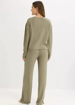 bonprix Wäsche·Homewear|Wäsche·Nachtwäsche^Hausanzug aus weicher Rippe oliv