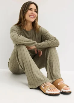 bonprix Wäsche·Homewear|Wäsche·Nachtwäsche^Hausanzug aus weicher Rippe oliv