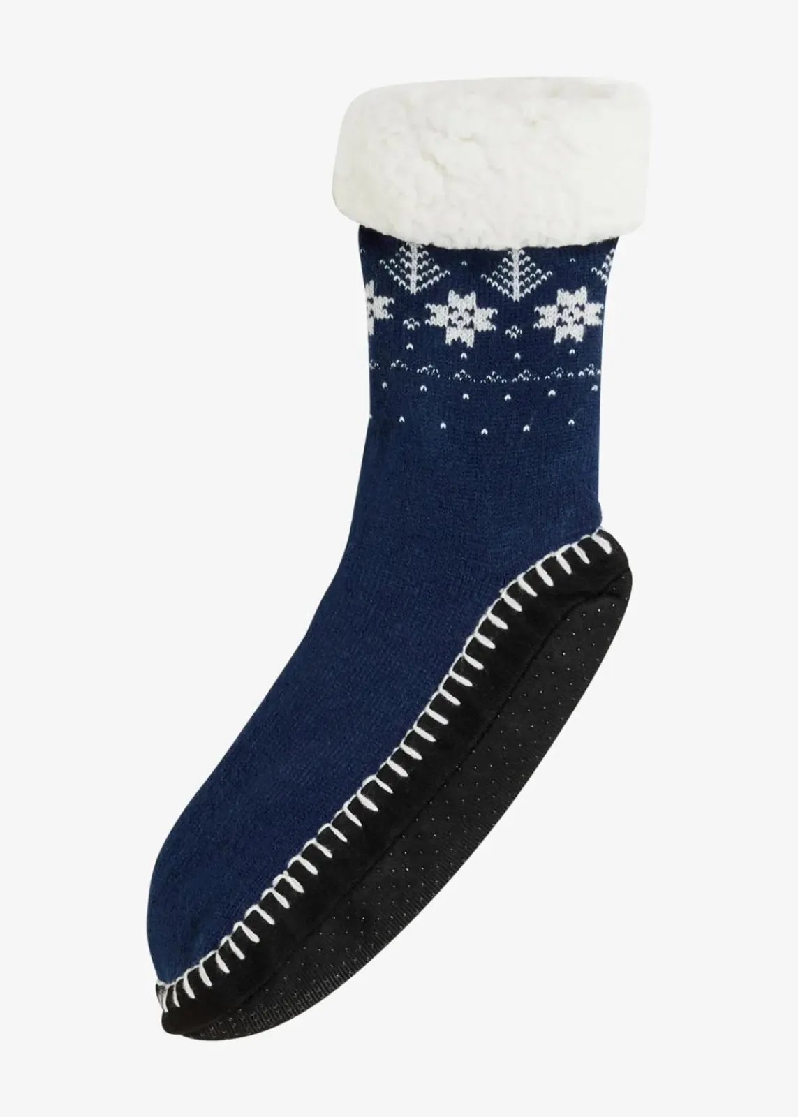 bonprix Homewear|Socken & Strumpfhosen^Haussocken mit angenähter Sohle und Teddyfutter tiefblau gemustert