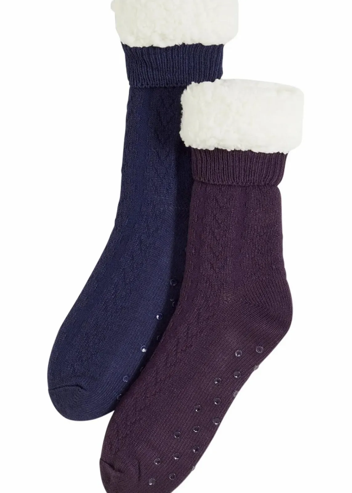 bonprix Nachhaltigere Materialien|Socken & Strumpfhosen^Haussocken mit Teddyfutter mit recyceltem Polyester (2er Pack) dunkellila + mitternachtsblau
