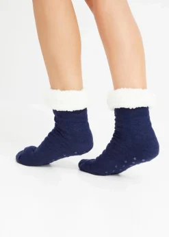 bonprix Nachhaltigere Materialien|Socken & Strumpfhosen^Haussocken mit Teddyfutter mit recyceltem Polyester (2er Pack) dunkellila + mitternachtsblau