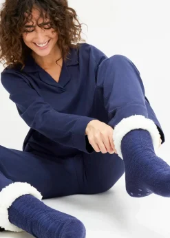 bonprix Nachhaltigere Materialien|Socken & Strumpfhosen^Haussocken mit Teddyfutter mit recyceltem Polyester (2er Pack) dunkellila + mitternachtsblau