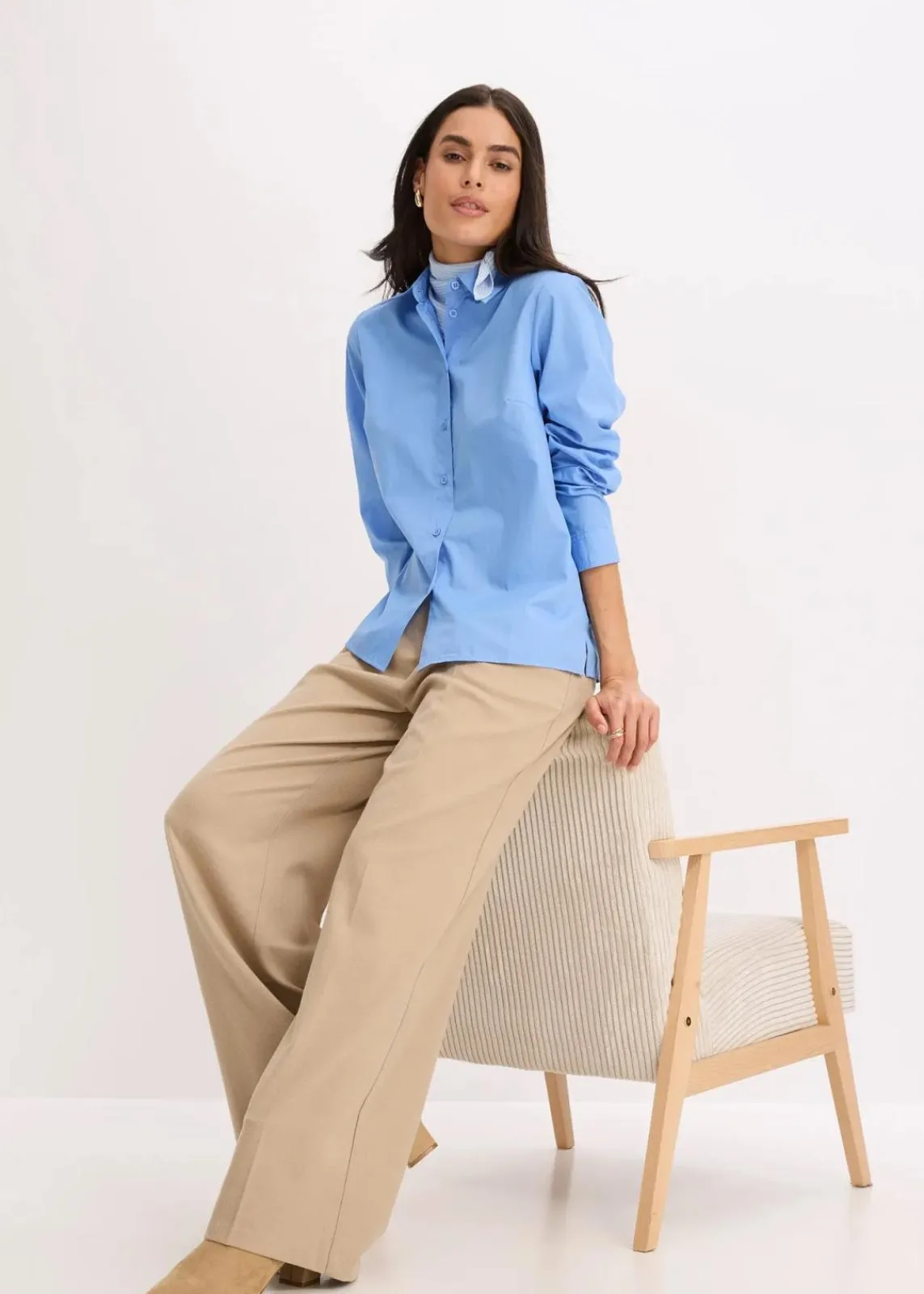 bonprix Blusen & Tuniken|Bekleidung·Jacken & Mäntel^Hemdbluse mittelblau