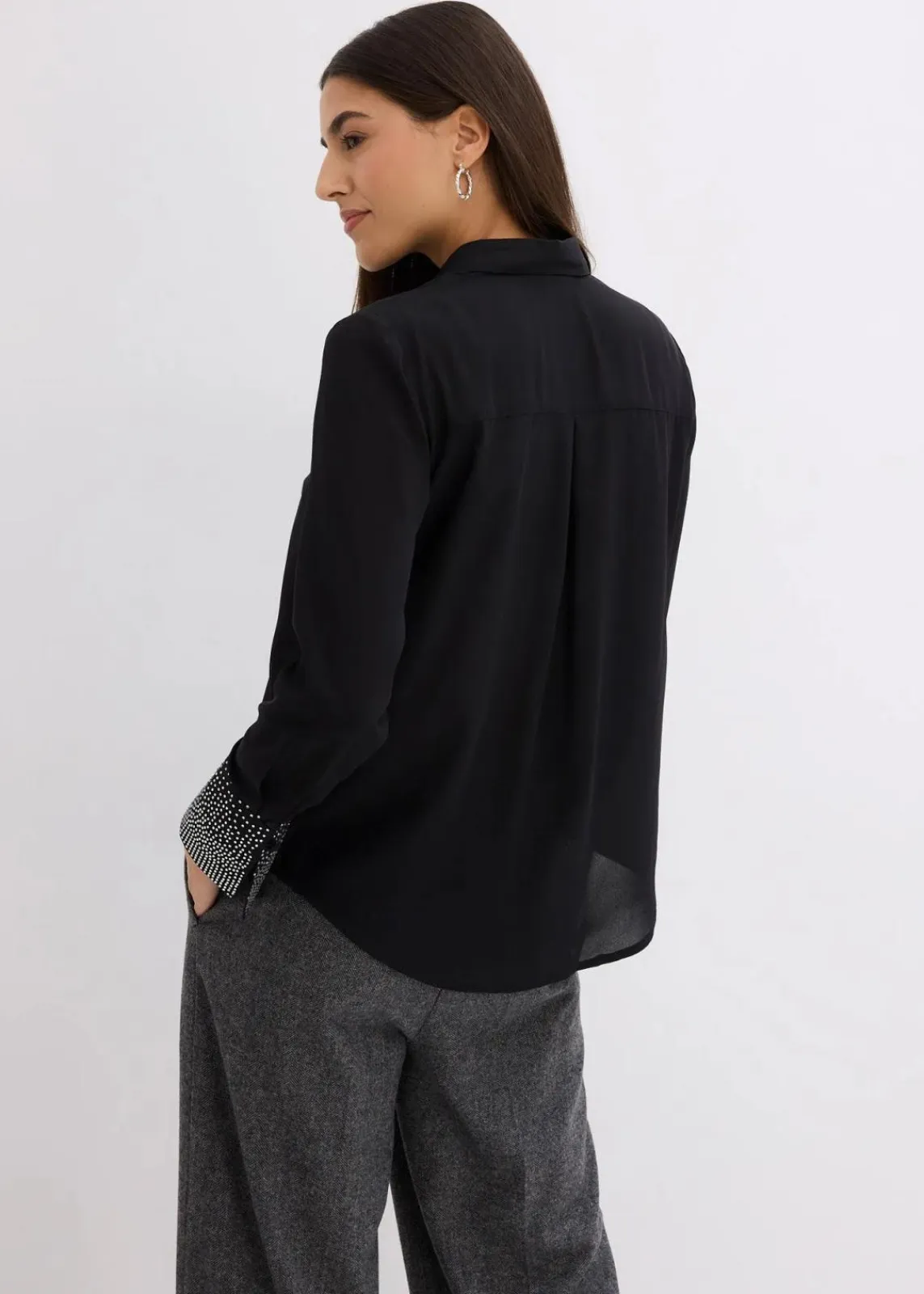 bonprix Blusen & Tuniken|Bekleidung·Jacken & Mäntel^Hemdbluse mit Glitzersteinchen schwarz