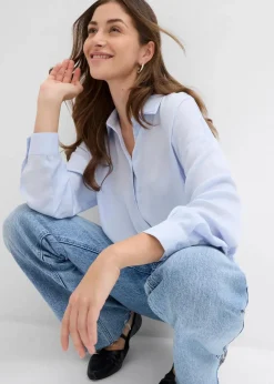 bonprix Bekleidung·Jacken & Mäntel|Blusen & Tuniken^Hemdbluse aus fließendem Satin zartblau