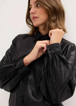 bonprix Bekleidung·Jacken & Mäntel|Blusen & Tuniken^Hemdbluse aus glänzendem Satin schwarz metallic