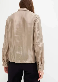 bonprix Blusen & Tuniken|Bekleidung·Jacken & Mäntel^Hemdbluse aus glänzendem Satin hellgold metallic