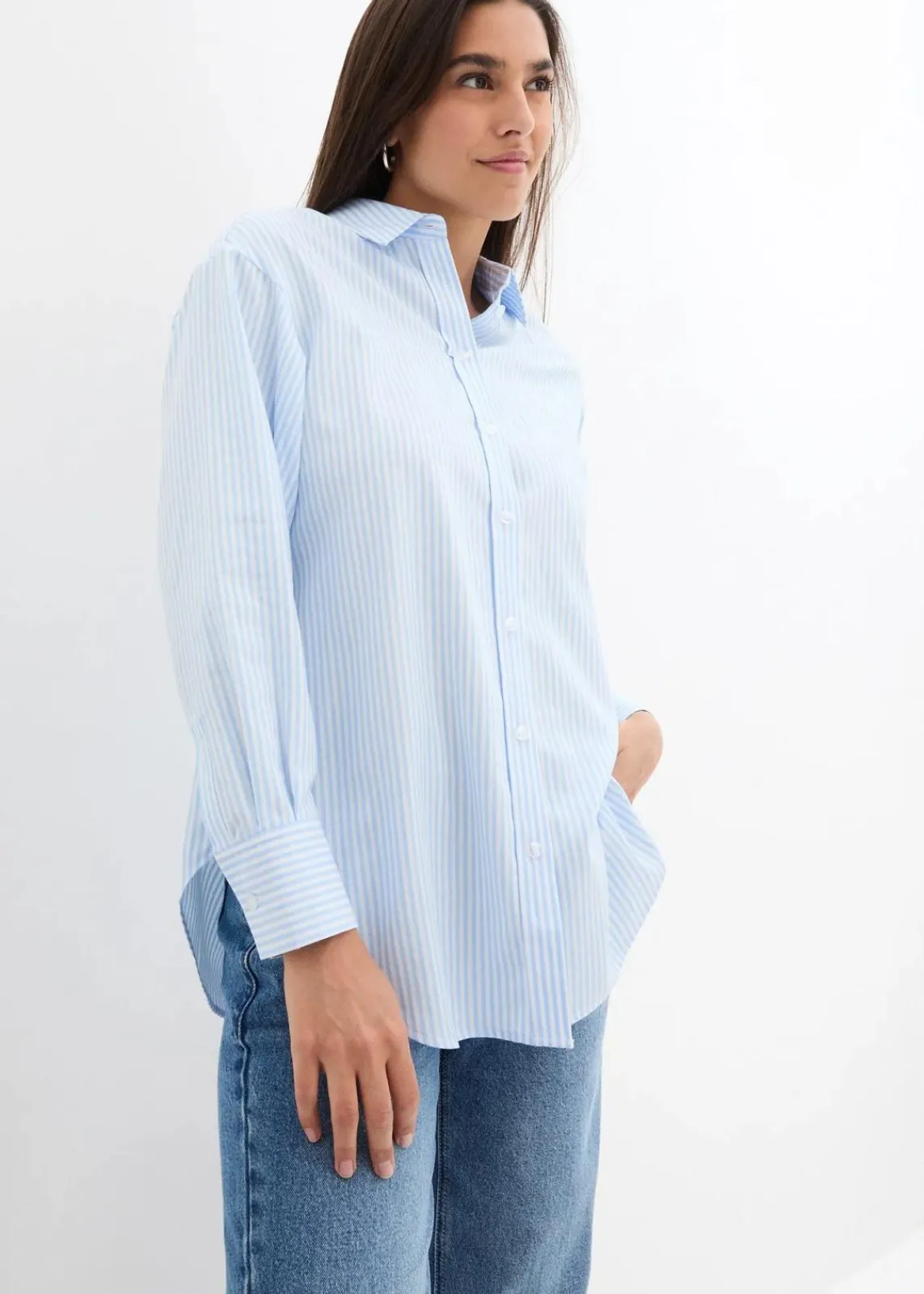 bonprix Bekleidung·Jacken & Mäntel|Blusen & Tuniken^Hemdbluse aus reiner Baumwolle hellblau/weiß gestreift