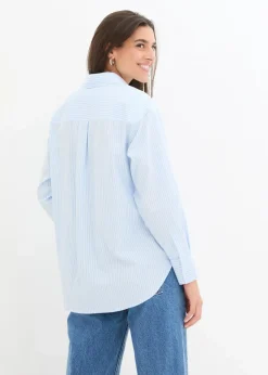 bonprix Bekleidung·Jacken & Mäntel|Blusen & Tuniken^Hemdbluse aus reiner Baumwolle hellblau/weiß gestreift