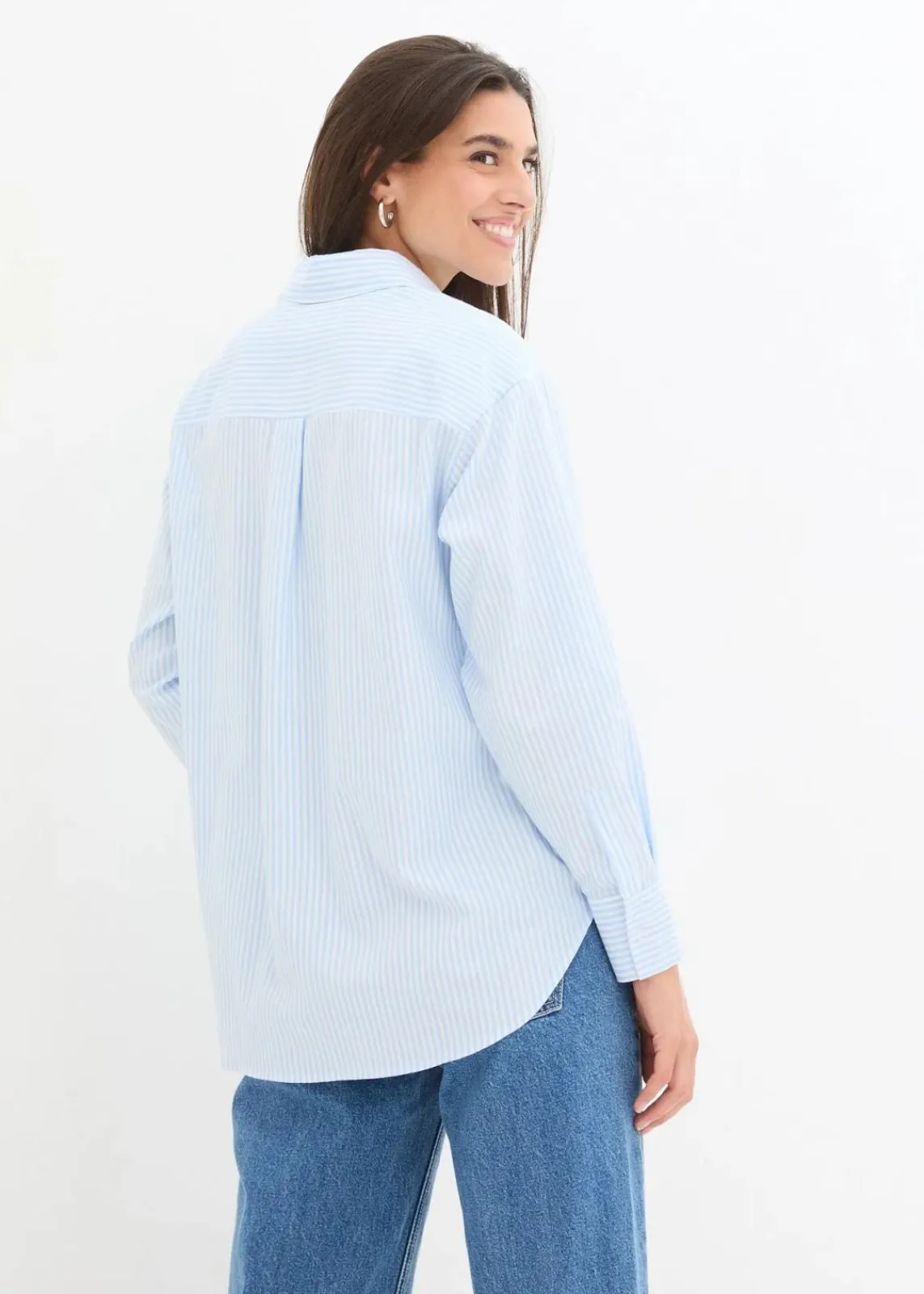 bonprix Bekleidung·Jacken & Mäntel|Blusen & Tuniken^Hemdbluse aus reiner Baumwolle hellblau/weiß gestreift