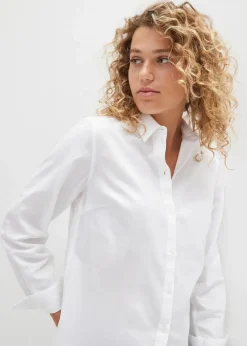 bonprix Bekleidung·Jacken & Mäntel|Blusen & Tuniken^Hemdbluse aus reiner Baumwolle weiß
