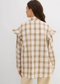 bonprix Bekleidung·Jacken & Mäntel|Blusen & Tuniken^Hemdbluse mit Volants beige/braun kariert