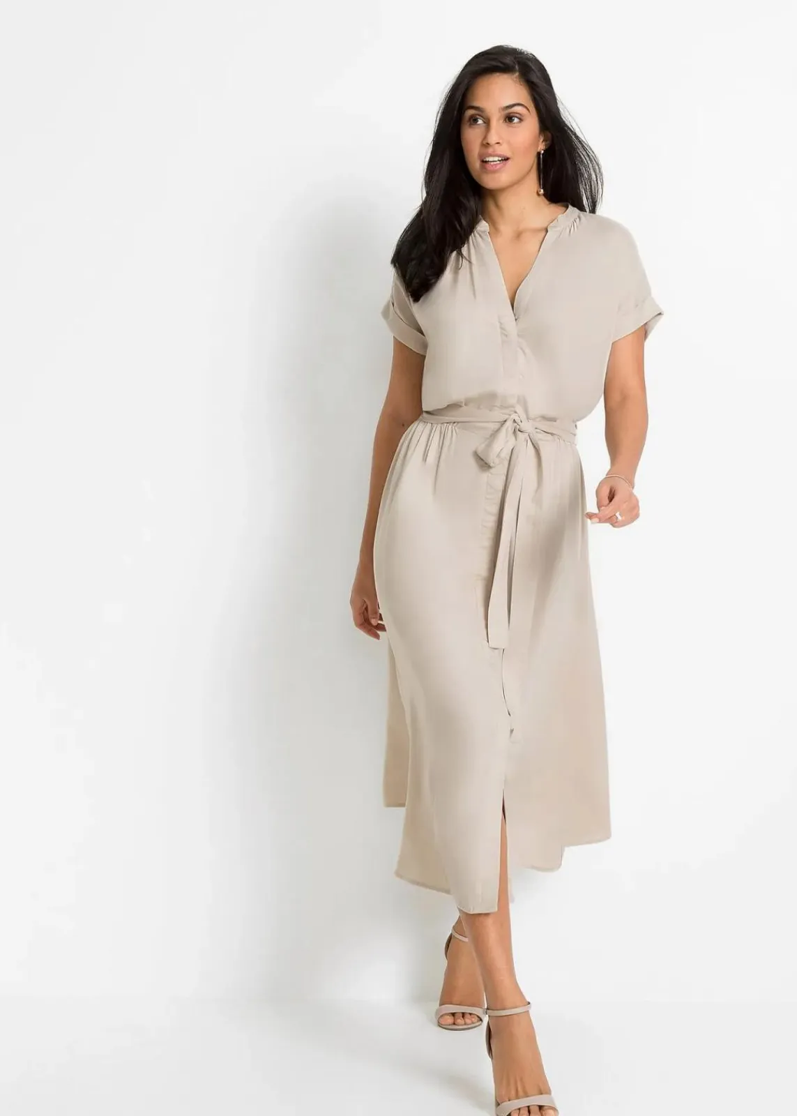 bonprix Kleider|Bekleidung·Pullover & Strickjacken^Hemdblusenkleid beige