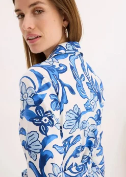 bonprix Kleider^Hemdblusenkleid aus Baumwoll-Mix weiß/gletscherblau floral