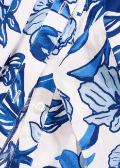 bonprix Kleider^Hemdblusenkleid aus Baumwoll-Mix weiß/gletscherblau floral