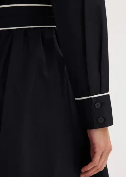 bonprix Bekleidung·Pullover & Strickjacken|Kleider^Hemdblusenkleid aus Baumwoll-Popeline mit bügelfreier Ausrüstung schwarz/wollweiß