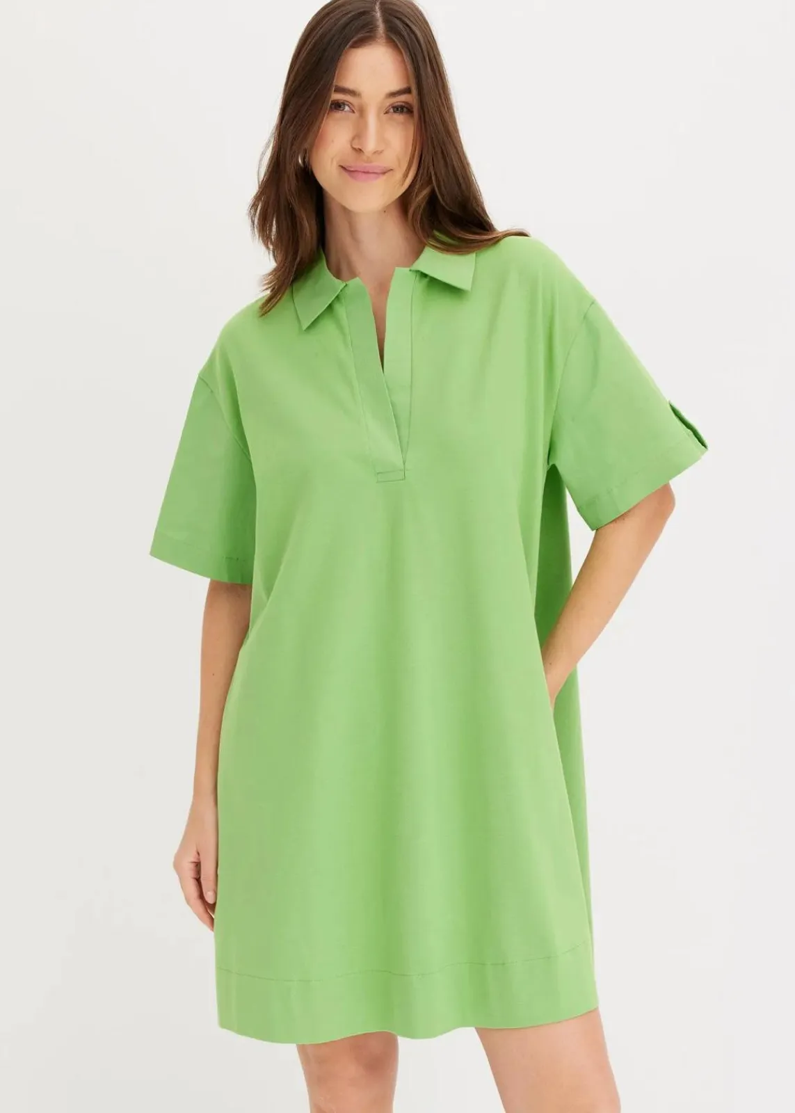 bonprix Kleider^Hemdblusenkleid aus elastischem Bio-Baumwoll-Mix kleegrün