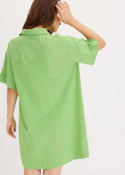 bonprix Kleider^Hemdblusenkleid aus elastischem Bio-Baumwoll-Mix kleegrün