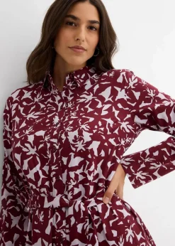 bonprix Bekleidung·Pullover & Strickjacken|Kleider^Hemdblusenkleid aus fließender Viskose rubinrot/flieder bedruckt