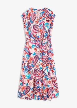 bonprix Kleider|Bekleidung·Pullover & Strickjacken^Hemdblusenkleid aus fließender Viscose wollweiß/mango/erdbeere/rosa/gletscherblau floral